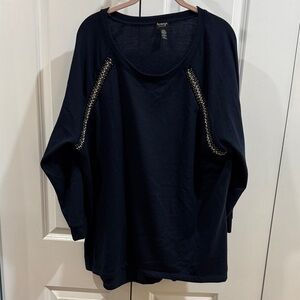 Elegant Navy Sweatshirt with Crystal and metal Accents Plus size 3X